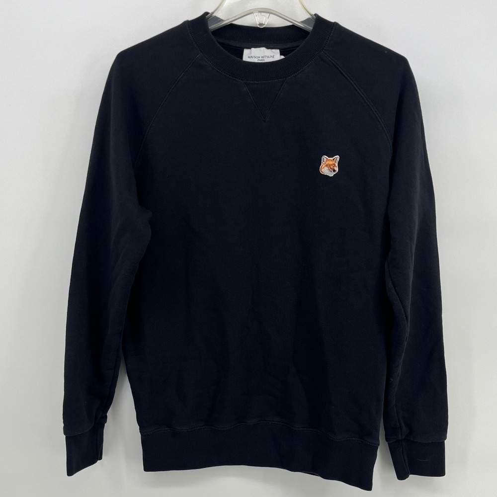 Maison Kitsune Paris Fox Head‎ Patch Classic Sweatshirt Black Crew Neck Small